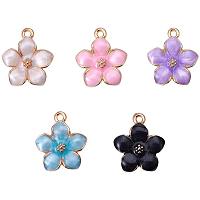 PandaHall Elite 50pcs 5 Color Flower Enamel Pendants Charms Gold Alloy Pendants Beads Charms for Jewelry Making and Crafting