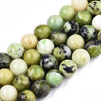 Honeyhandy Natural Serpentine Bead Strands, Round, Yellow Green, 8.5mm, Hole: 1mm, about 45~46pcs/strand, 14.96 inch~15.28 inch(38cm~38.8cm)