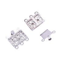 ARRICRAFT 2 Sets Platinum Tone Brass Rhinestone Clasps, Multi-strand Box Clasps, about 18mm wide, 17mm long, 7mm thick; hole: 1.5mm