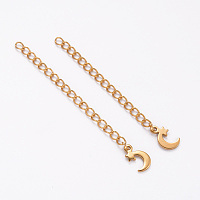Honeyhandy Ion Plating(IP) 304 Stainless Steel Chain Extender, with Moon Charms, Golden, 62~70mm, Ring: 4x3x0.5mm, Moon: 11x7x1mm, ring: 4x3x0.5mm, moon: 11x7x1mm.