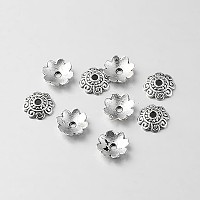 Honeyhandy Tibetan Style Alloy Flower Bead Caps, Antique Silver, 8x2mm, Hole: 1mm