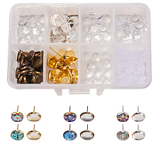 SUNNYCLUE DIY Earring Making, Brass Stud Earring Settings and Glass Cabochons, Plastic Ear Nuts, Mixed Color, 7.5~8x3mm