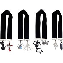 FINGERINSPIRE 4 Styles Black Velvet Ribbon Bookmark 12.8~13.3 inch Vintage Metal Charm Bookmark with Spider Web Skull Cat Skeleton Pendant Halloween Theme Bookmarks for Student Women Men Book Lovers