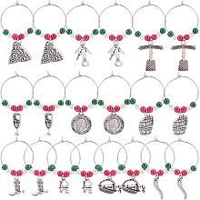 BENECREAT 20Sets 10 Styles Antique Silver Wine Glass Charms, Wine Barrel Opener Italian Horn Pendant with 3 Colors Pearl Glass Markers for Wine Tasting Party Decoration