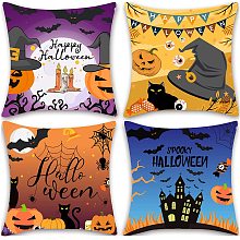 GLOBLELAND Happy Halloween Pillow Covers 18 x 18 Inch Set of 4 Pumpkins Bats Castle Halloween Pillow Covers Cushion Cover for Home Decor Sofa Bedroom