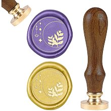 CRASPIRE Wax Seal Stamp Moon Grass Vintage Sealing Wax Stamp Plant Retro 25mm Removable Brass Seal Head Wood Handle for Envelopes Invitations Wedding Embellishment