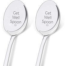 GLOBLELAND 2 Pieces Get Well Spoon Engraved Stainless Steel Espresso Spoon Funny Coffee Lovers Gift for Friends or Family