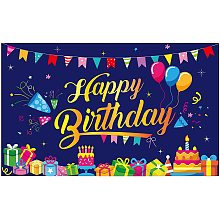 FINGERINSPIRE 71x43 inch Birthday Banners with Hanging Rope Colorful Words Birthday Party Supplies Dark Violet Rectangle Polyester Hanging Sign with Cakes Boxes Pattern for Outdoor & Indoor Decor