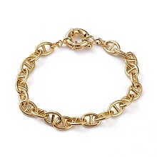 Honeyhandy Brass Mariner Link Chain Bracelets, with Spring Ring Clasps, Real 18K Gold Plated, 7-1/4 inch(18.5cm)