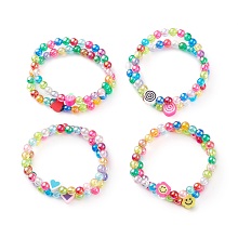 Honeyhandy Transparent Acrylic Beaded Stretch Kids Bracelets, with Colorful Polymer Clay Beads, Heart & Flower & Cake & Strawberry, Mixed Color, Inner Diameter: 1-3/4 inch(4.5cm)