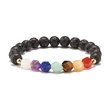 Honeyhandy Natural Tiger Eye Round Beads Oil Diffuser Power Bracelet, 7 Chakra Mixed Stone Protection Lucky Jewelry for Women, Inner Diameter: 2 inch(5cm)