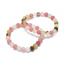 Honeyhandy Frosted Tigerskin Glass Bead Stretch Bracelets, Round, 2 inch~2-3/8 inch(5~6cm), Bead: 6mm