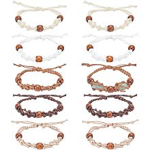 PandaHall Elite 10pcs Braided Macrame Bracelet, 5 Colors Nylon Stone Cage Cord Bracelet Adjustable Wood Beads Crystals Bracelet for Men Women Bracelet Jewelry Making, 2.5~3.38inch