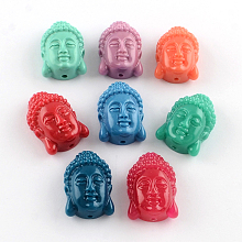 Honeyhandy Dyed Buddha Head Synthetical Coral Beads, Mixed Color, 24~25x16x10.5mm, Hole: 2mm