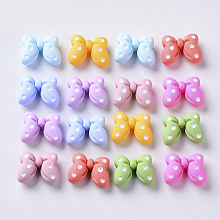 Honeyhandy Resin Cabochons, Bowknot with Polka Dot Pattern, Mixed Color, 16x21x9mm