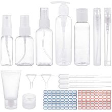 BENECREAT 24 Packs Plastic Travel Bottle Sets, 6 Spray Bottles, 10 Mini Mister Bottles, 2 Pump Bottle, 2 Press Cap Bottle, 2 Cosmetic Tube, 2 Cream Jars with 10 Dropper, 2 Hopper and Labels