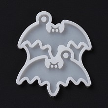 Honeyhandy DIY Bat Pendants Silicone Molds, Resin Casting Molds, For UV Resin, Epoxy Resin Jewelry Making, Halloween Theme, White, 50x56x4mm, Hole: 3mm, Inner Diameter: 29x44mm