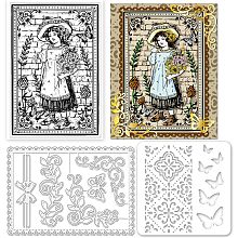 GLOBLELAND 3Pcs Victoria Retro Background Theme Silicone Clear Stamps Metal Vintage Lace Corner Cutting Die Cuts Pet Craft Stencils Template for Card Making and DIY Embossing Scrapbooking