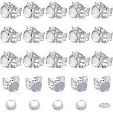 NBEADS 20 Sets Brass Blank Cuff Rings, Silver Blank Trays Bezel Settings with Clear Glass Cabochons Metal Cuff Bezel Rings Sets for DIY Cameo Rings Photo Jewelry Necklace and Crafts