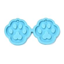 Honeyhandy DIY Pendant Silicone Molds, Resin Casting Molds, Clay Craft Mold Tools, Dog Paw Prints, Blue, 42.5x89x4mm, Hole: 1.5mm, Inner Diameter: 36x37.5mm