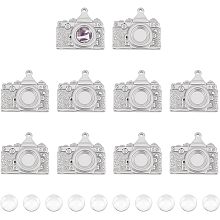 UNICRAFTALE 10 Sets Pendant Trays Camera Bezel Pendant with Glass Cabochons 304 Stainless Steel Blank Cabochon Pendant Cabochon Dome Photo Pendant Making Kit for Jewelry Making