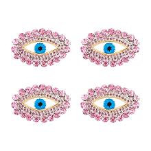 AHANDMAKER Polyester Embroidery Clothing Patches, Glass Rhinestone Applique, with Felt Base & Brass Finding, Evil Eye, Pink, 33x55x6mm