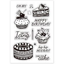 GLOBLELAND Birthday Cake Clear Stamps Silicone Stamp Cards Happy Birthday Blessing Words Clear Stamps for Card Making Decoration and DIY Scrapbooking