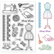 GLOBLELAND Vintage Clear Stamps Transparent Silicone Stamp Sewing Machine Scissors Wool Tape Measure Cloth Skirt for Card Making Decoration and DIY Scrapbooking