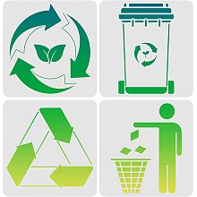 FINGERINSPIRE 4pcs Recycle Logo Stencil 11.8x11.8inch Trash Can Signs Drawing Stencils Environmental Protection Theme Stencils for Painting on Garbage Containers