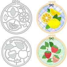 BENECREAT 2pcs Fruit Patch Cutting Dies, Strawberry Lemon Embroidery Hoop Stencils Decorative Embossing Stencils for Scrapbooking, Photo Album, Greeting Card Making, 0.8mm Thick