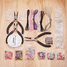 Honeyhandy DIY Jewelry Sets, Mixed Material Beads, Iron Jump Rings, Brass Spacer Beads and Jewelry Pliers, Mixed Color, 20x14x4cm