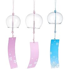 BENECREAT 3pcs Japanese Wind Chimes Flower Wind Bells Pink Blue Blank DIY Handmade Glass Pendants for Wedding Festival Gift, Garden Window Outdoor or Indoor Home Decors