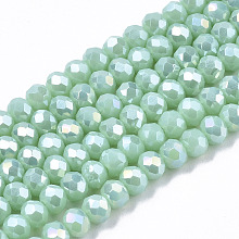 Honeyhandy Electroplate Glass Beads Strands, Opaque Solid Color, AB Color Plated, Faceted, Rondelle, Dark Turquoise, 10x8mm, Hole: 1mm, about 65~66pcs/strand, 20.8~21.2 inch(53~54cm)