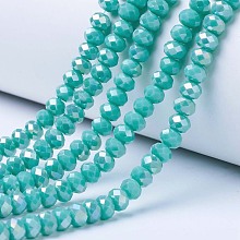 Honeyhandy Electroplate Glass Beads Strands, Opaque Solid Color, AB Color Plated, Faceted, Rondelle, Medium Turquoise, 2.3~2.7x2mm, Hole: 0.4mm, about 150~170pcs/strand, 11 inch(27.5cm)