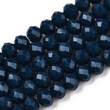 Honeyhandy Opaque Solid Color Glass Beads Strands, Faceted, Rondelle, Medium Blue, 3.5x3mm, Hole: 0.4mm, about 123~127pcs/strand, 13.7~14.1 inch(35~36cm)