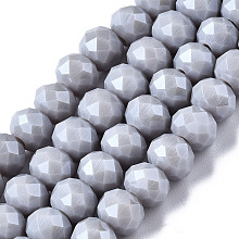 Honeyhandy Electroplate Glass Beads Strands, Pearl Luster Plated, Faceted, Rondelle, Light Steel Blue, 6x5mm, Hole: 1mm, about 87~90pcs/strand, 17~17.5 inch(42.5~43.75cm)