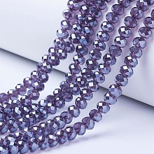 Honeyhandy Electroplate Glass Beads Strands, Pearl Luster Plated, Faceted, Rondelle, Slate Blue, 4x3mm, Hole: 0.4mm, about 123~127pcs/strand, 16.5~16.9 inch(42~43cm)