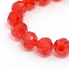 Honeyhandy Glass Beads Strands, Faceted, Round, Red, 8mm, Hole: 1.5mm, about 66~67pcs/strand, 15.12 inch~15.35 inch(38.4~39cm)