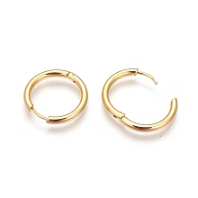 Honeyhandy Ion Plating(IP) 304 Stainless Steel Hoop Earrings, Manual Polishing Huggie Earrings, Real 18K Gold Plated, 10 Gauge, 19x2.5mm, Pin: 0.9mm(0.1mm), Inner Diameter: 14mm