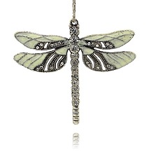 Honeyhandy Vintage Dragonfly Pendant Necklace Findings, Alloy Enamel Big Pendants, with Crystal Rhinestone, Antique Silver, Light Goldenrod Yellow, 56.5x65x5mm, Hole: 2mm