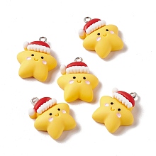 Honeyhandy Christmas Theme Opaque Resin Pendants, with Platinum Tone Iron Findings, Star with Hat, Gold, 25x20x8.5mm, Hole: 2mm