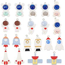 PandaHall Elite 20pcs Spacemen Charms, 10 Styles Rocket Resin Pendants Astronaut Satellite Pendants Universe Charms Dangle Loose Beads White Cute Charms for DIY Necklace Bracelet Jewelry Making