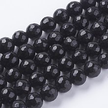 Honeyhandy Natural White Jade Beads Strands, Faceted, Dyed, Round, Black, 10mm, Hole: 1mm, about 36pcs/strand, 15 inch