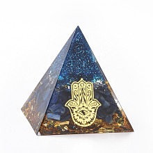 Honeyhandy Resin Orgonite Pyramid Home Display Decorations, with Natural Gemstone Chips, Blue, 50x50x50mm