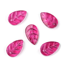 Honeyhandy Transparent Glass Pendants, Leaf, Fuchsia, 18x11x3mm, Hole: 1.2mm