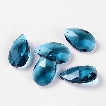 Honeyhandy Faceted Teardrop Glass Pendants, Steel Blue, 22x13x7mm, Hole: 1mm