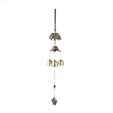 Honeyhandy Iron Wind Chimes, with Polyester and Random Color Dyed Gemstone Beads, Hanging Ornaments, Elephant, Multi-color, 445mm