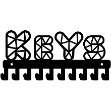 Arricraft Iron Wall Hook Keys Lettering Metal Art Wall Hangers Decorative Organizer Rack with 10 Hooks for Bag Clothes Key Scarf Wall Decoration Black (5.9x13in)