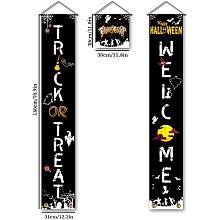 Arricraft 3 Pcs/Set Trick OR Treat Welcome Banner Door Hanging Banner Flag Hanging Decorations Couplet Sign Set for Halloween Party Supplies Front Door Decor 70.8x11.8in