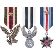 AHANDMAKER 3Pcs Costume Military Badge Medal, 3 Style Alloy Medal Brooch Pin, Military Hero Combat Medals Brooch, Star and Eagle Navy Military Badge for Women Men Jacket Uniform Costume